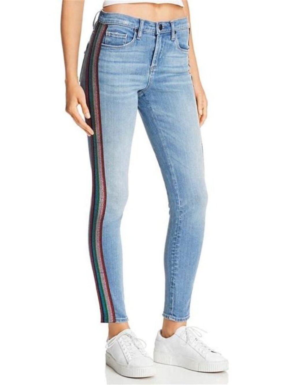 Blank NYC Bond Skinny Mid Rise Ankle Jeans Rainbow Metallic Stripe 28
